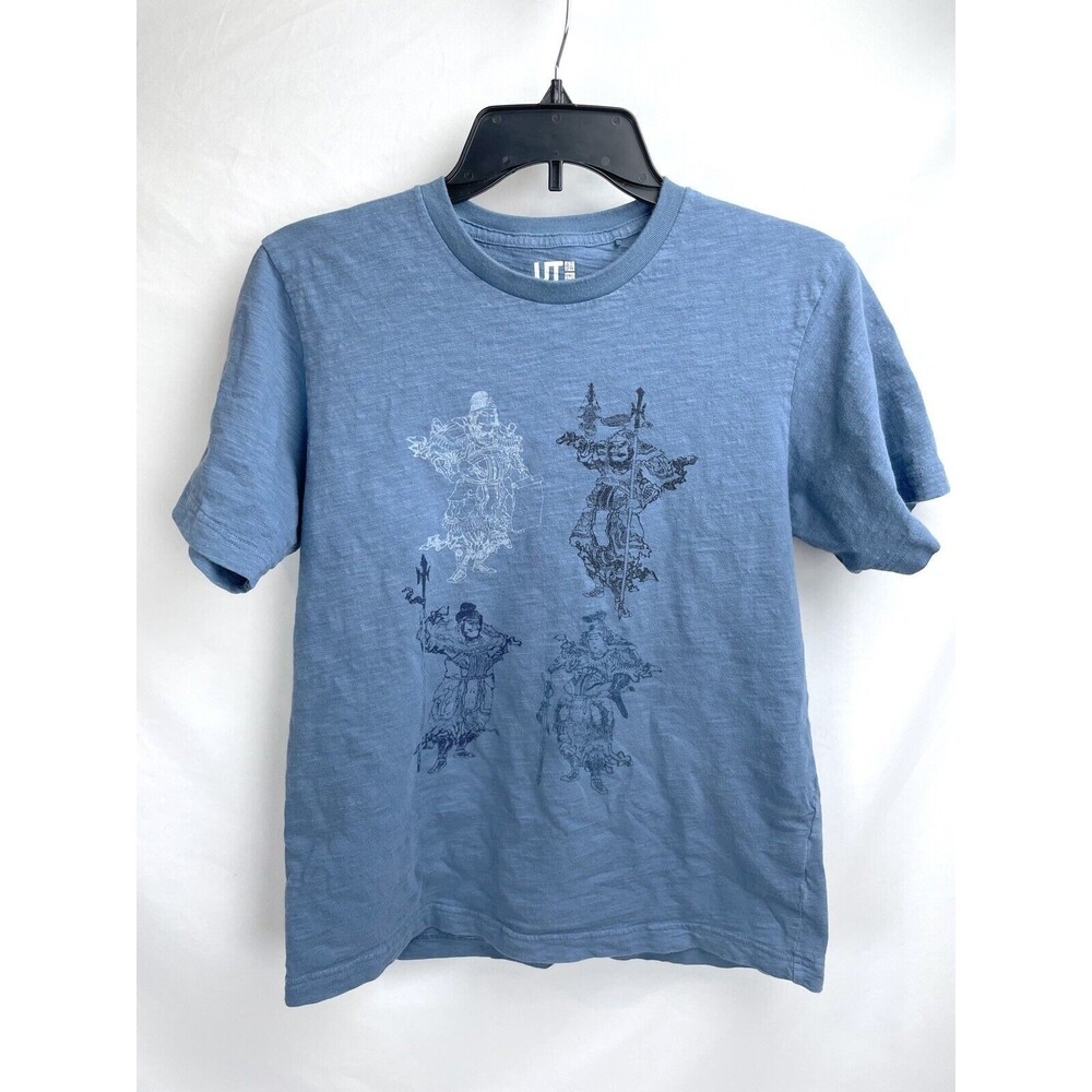 Uniqlo Men MEDIUM Blue UT Hokusai Blue Samurai T-Shirt Japan Asian Short Sleeves